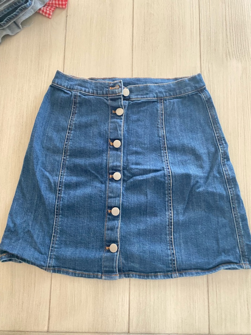 H&M Blue Button-Front A-Line Denim Skirt